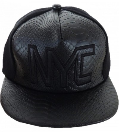 Baseball Caps Unisex Baseball Cap- Flat Brim- Faux Leather Trim- NYC Logo - Matte Black/Black - C018DZATXGA $10.18