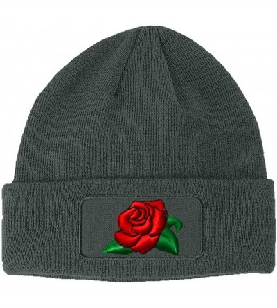 Skullies & Beanies Custom Patch Beanie Rose Flower A Embroidery Skull Cap Hats for Men & Women - Dark Grey - CL18A6H82DK $34.27