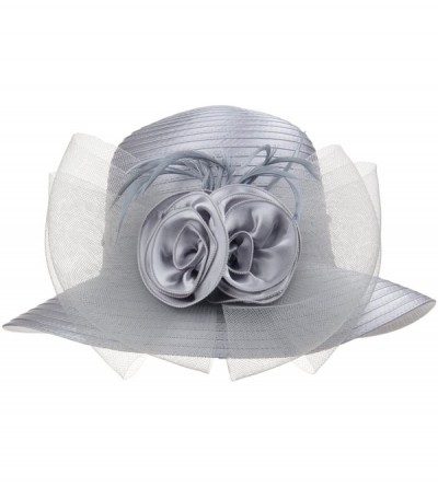 Bucket Hats Lady's Kentucky Derby Dress Church Cloche Hat Bow Bucket Wedding Bowler Hats - Grey - CO188N7WU5X $12.01