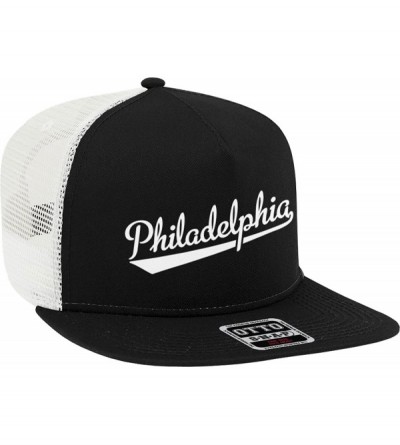 Baseball Caps Philadelphia Script Baseball Font Snapback Trucker Hat - Black/White - CC18CIWE5ZT $22.61