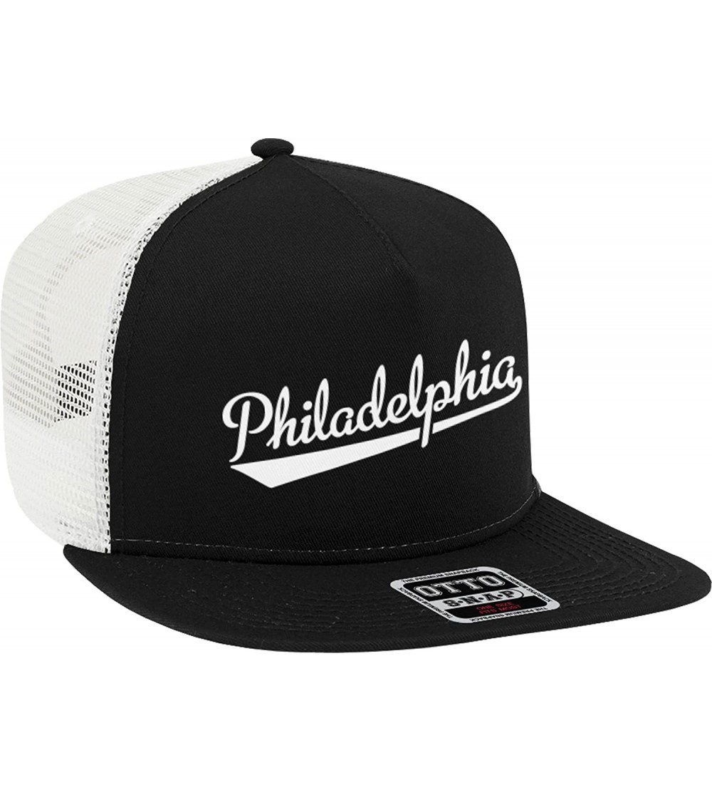 Baseball Caps Philadelphia Script Baseball Font Snapback Trucker Hat - Black/White - CC18CIWE5ZT $10.25