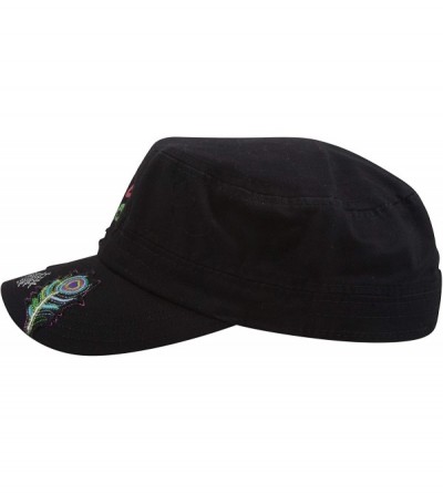 Baseball Caps Womens Print Adjustable Cadet Cap - Black - Flora - CV18UU9L9AT $12.35