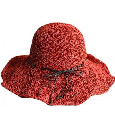 Sun Hats Women's Wide Brim Floppy Summer Sun Hat UPF 50+ Beach Staw Hat - 2 Orange - C0199ZS7RCT $17.38
