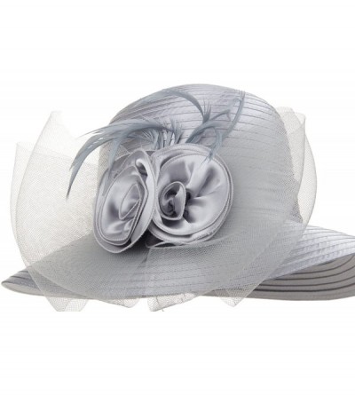 Bucket Hats Lady's Kentucky Derby Dress Church Cloche Hat Bow Bucket Wedding Bowler Hats - Grey - CO188N7WU5X $12.01