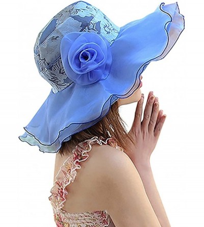 Sun Hats Women's Floral Pattern Sun Hat Multi-Layer Chiffon Wide Brim Bridal Cap - Royal Blue - CU185OWOR9X $10.00