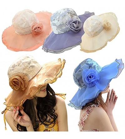 Sun Hats Women's Floral Pattern Sun Hat Multi-Layer Chiffon Wide Brim Bridal Cap - Royal Blue - CU185OWOR9X $10.00