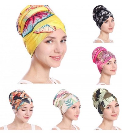 Skullies & Beanies Newly Fashion Women Islamic Muslim Leaves Hijab Turban Hat Headwrap Scarf Cover Chemo Cap Gift - Orange - ...