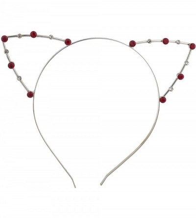 Headbands Girls Cat Ears Costume Floral Accessory Headband Adults - Silver Red - CH120QGPFBX $8.29