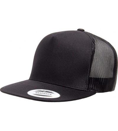 Baseball Caps Yupoong 6006 Flatbill Trucker Mesh Snapback Hat with NoSweat Hat Liner - Black - C418O88AY3A $22.74
