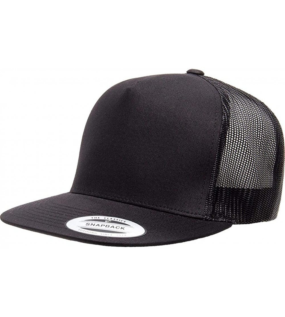 Baseball Caps Yupoong 6006 Flatbill Trucker Mesh Snapback Hat with NoSweat Hat Liner - Black - C418O88AY3A $10.08