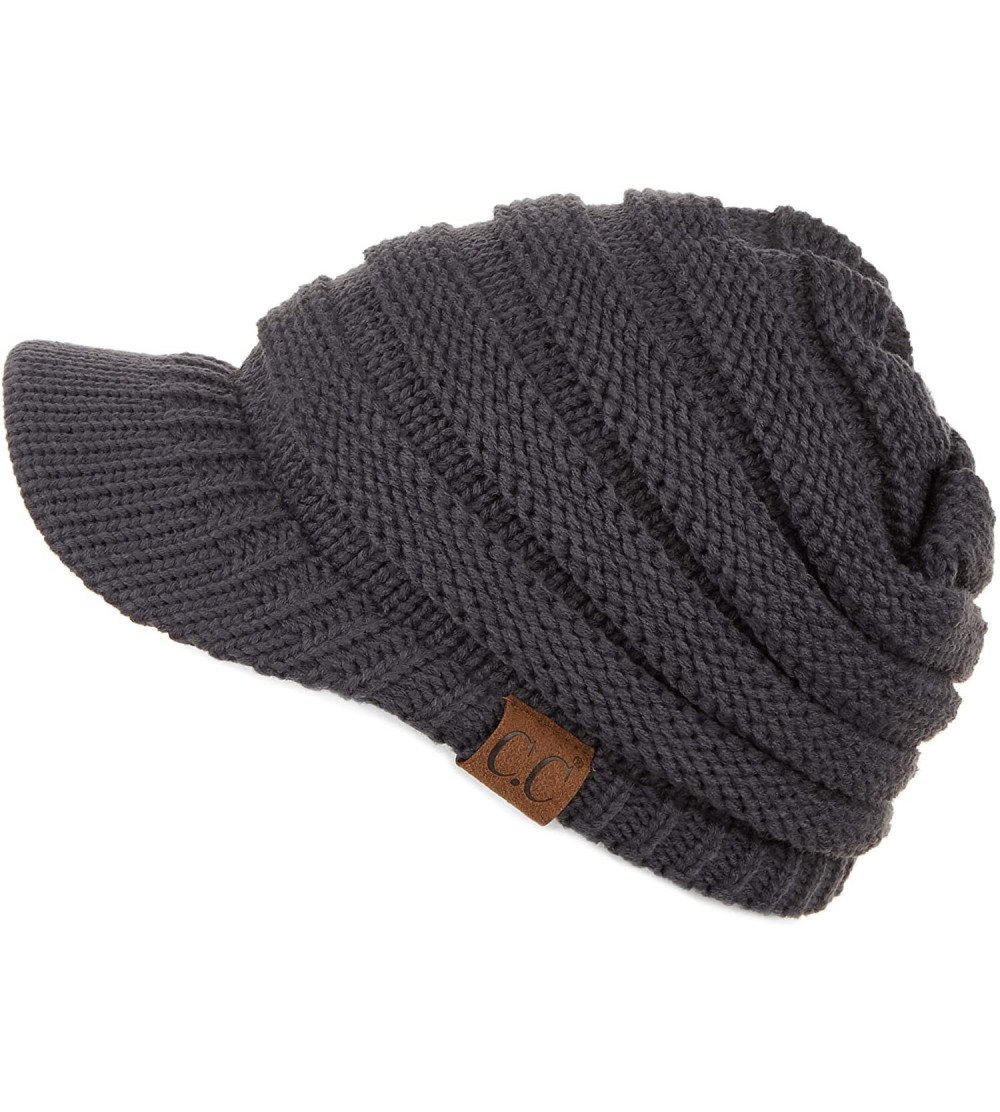 Skullies & Beanies Hatsandscarf Exclusives Women's Ribbed Knit Hat with Brim (YJ-131) - Dark Melange Grey - C712O86R3GH $26.13