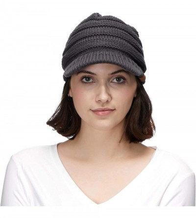 Skullies & Beanies Hatsandscarf Exclusives Women's Ribbed Knit Hat with Brim (YJ-131) - Dark Melange Grey - C712O86R3GH $30.07