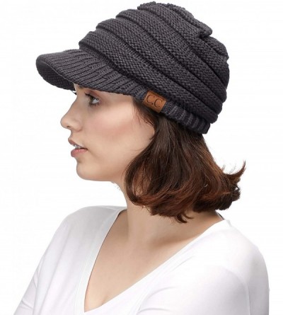 Skullies & Beanies Hatsandscarf Exclusives Women's Ribbed Knit Hat with Brim (YJ-131) - Dark Melange Grey - C712O86R3GH $30.07