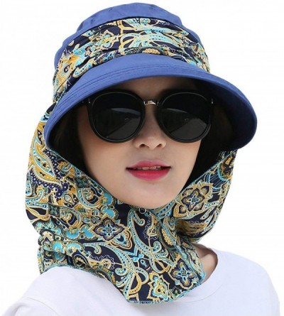Sun Hats Women's UPF+50 Sun Visor Detachable Flap Hat Foldable Wide Brimmed UV Protection Hat - 02navy - CO18SZN20O4 $16.78