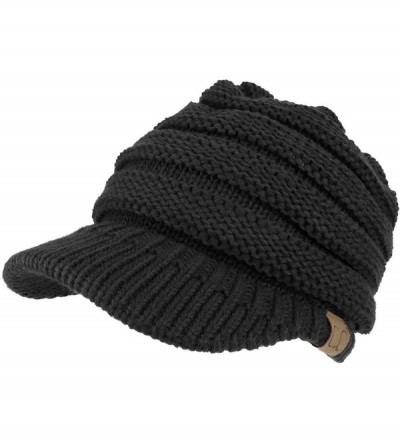 Skullies & Beanies Women's Ribbed Knit Winter Ponytail Visor Beanie Cap - Black - CQ188QKK826 $45.41