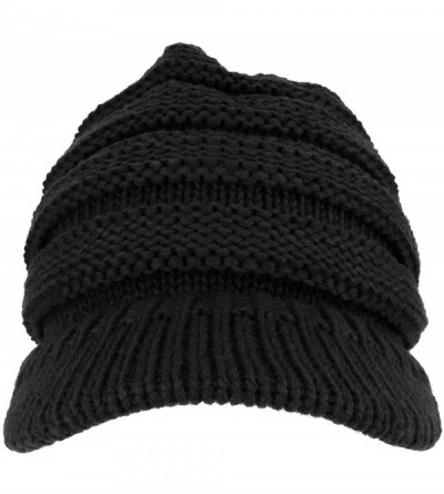 Skullies & Beanies Women's Ribbed Knit Winter Ponytail Visor Beanie Cap - Black - CQ188QKK826 $45.41