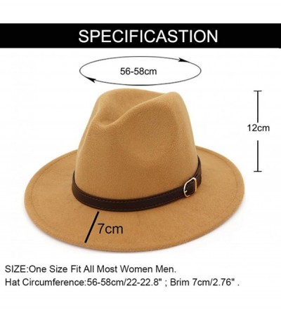 Fedoras Men & Women Panama Hat Classic Wide Brim Fedora Hat with Belt Buckle - Camel - CG18SA6WT38 $10.55