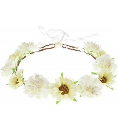 Headbands Rose Flower Leave Crown Bridal with Adjustable Ribbon - A Ivory - CO1949DDH28 $8.93