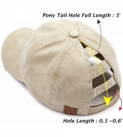 Baseball Caps Distressed Washed Denim Ladder Ponytail Hole Baseball Caps (BT-779) - Khaki - CY194UN5ZZK $15.10