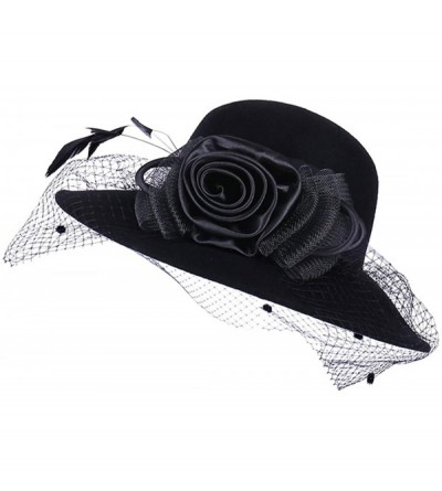 Fedoras Women's Floral Trimmed Wool Blend Cloche Winter Hat - Model D - Black - CC192O5ZT7R $61.32