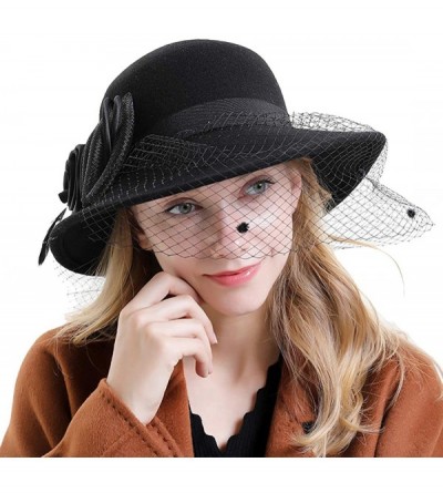 Fedoras Women's Floral Trimmed Wool Blend Cloche Winter Hat - Model D - Black - CC192O5ZT7R $27.43