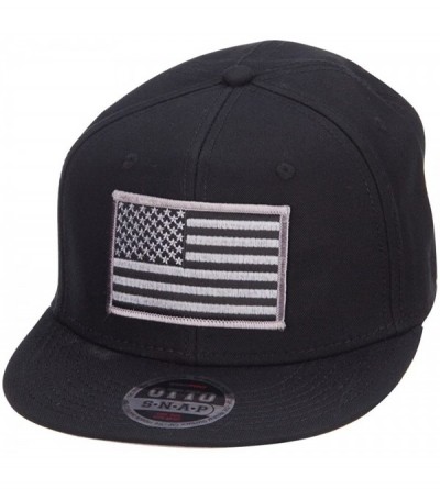 Baseball Caps Grey American Flag Patched Flat Snapback Cap - Black - C5126E9DLW1 $22.19