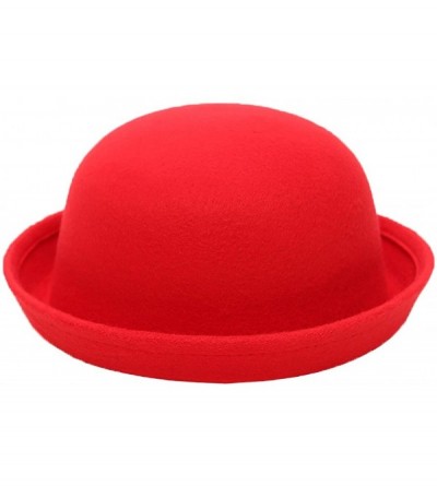 Fedoras Classic Wool Round Bowler Hats - Trendy Derby Fedora Bucket Caps with Roll-up Brim for Youth Petite - Red - CE12N7532...