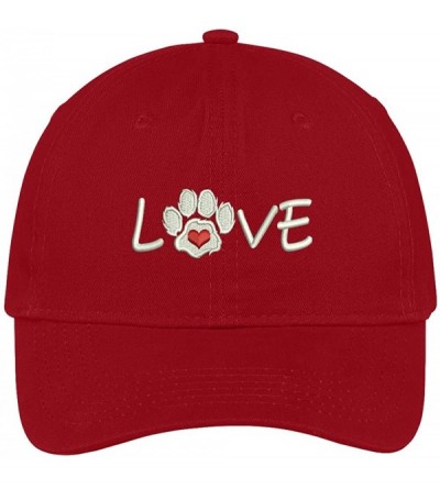 Baseball Caps Paw Print Heart Love Embroidered Low Profile Soft Cotton Brushed Cap - Red - CX12NZCEXAU $33.02