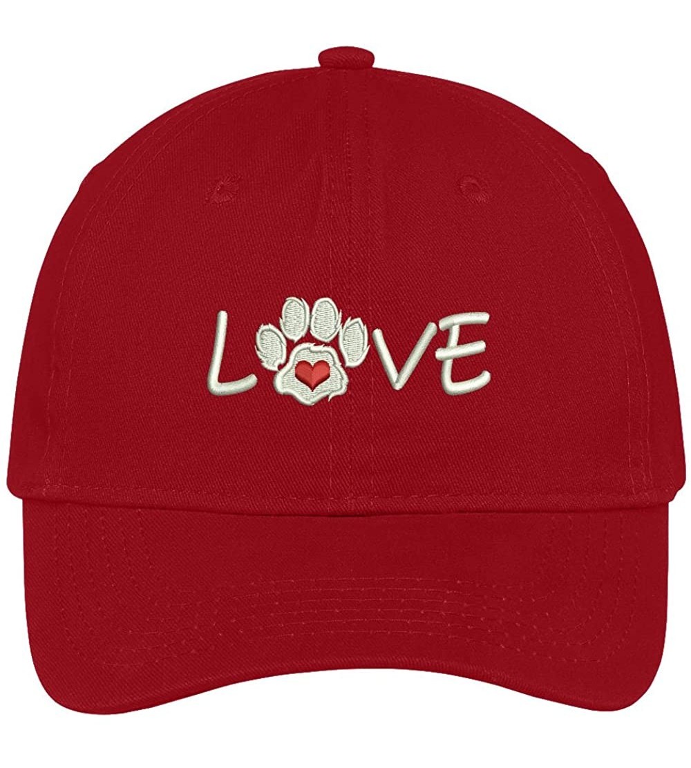 Baseball Caps Paw Print Heart Love Embroidered Low Profile Soft Cotton Brushed Cap - Red - CX12NZCEXAU $21.29