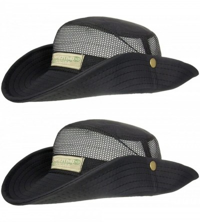 Sun Hats 2pk Wide Brim Sun Protective Hat Adjustable Chin Strap Outdoor Fishing Camp Boat - Black - CB12GU8HDLL $12.49