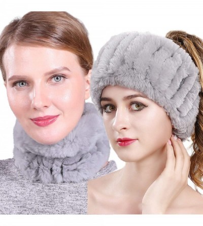 Cold Weather Headbands Women's Fashion Winter Soft Rabbit Fur Neck Warmer Headband Circle Infinity Scarf Windproof - Gray - C...