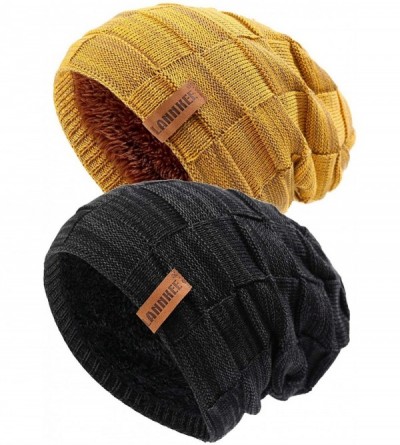 Skullies & Beanies Beanie Hat for Men and Women Winter Warm Hats Knit Slouchy Thick Skull Cap (M2-Black Yellow) - C318XD9ZKII...