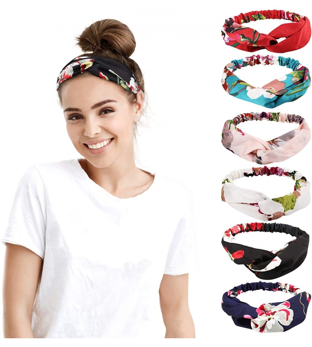 Headbands Headbands for Women 6 Pack- Cute Floral Cross Headwrap for Yoga Gym Workout - Colorful - CS18U33ONXD $13.16