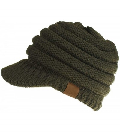 Skullies & Beanies Women's Warm Chunky Cable Knit Messy Bun Hat Ponytail Visor Beanie Cap - Army Green - CK18HYWTMHT $21.72