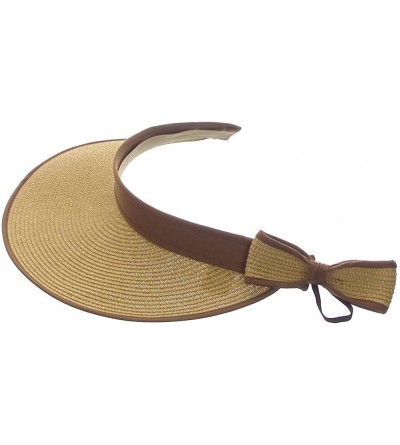 Sun Hats Women's Wide Brim Straw Roll Up Sun Visor Hat Cap - Brown Band - CL11YM2QJGN $14.45