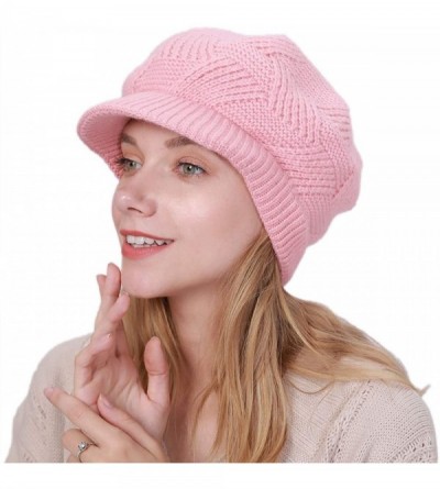 Skullies & Beanies Women's Winter Beanie Newsboy Cap Warm Fleece Lining - Thick Slouchy Cable Knit Skull Hat Ski Cap - Pink -...