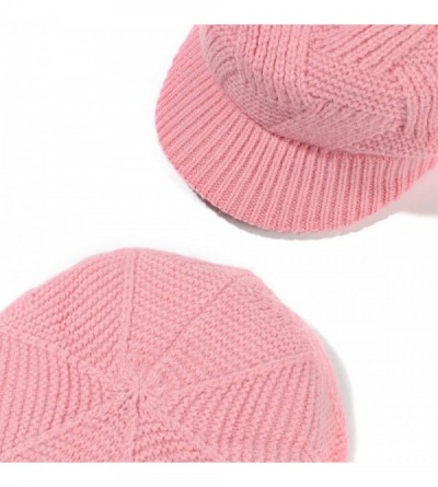 Skullies & Beanies Women's Winter Beanie Newsboy Cap Warm Fleece Lining - Thick Slouchy Cable Knit Skull Hat Ski Cap - Pink -...