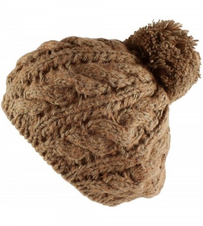 Skullies & Beanies Two Tone Crochet Knit Pom Pom Beret Handmade Winter Ski Warm Hat - Brown - C811USTY25J $11.90