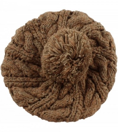 Skullies & Beanies Two Tone Crochet Knit Pom Pom Beret Handmade Winter Ski Warm Hat - Brown - C811USTY25J $11.90