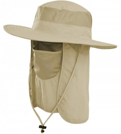 Sun Hats Mens Outdoor Sun Protection Wide Brim Bucket Sun hat fishmen Cap with Neck Face Flap - Khaki - CA18DRLE42H $15.22