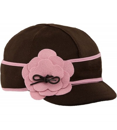Baseball Caps Petal Pusher Cap - Decorative Wool Hat with Earflap - Chocolate/Pink - CC11L7FIIIZ $50.00