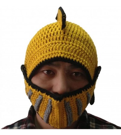 Skullies & Beanies Unisex Winter Handmade Crochet Knight Hat Beanie Removable Mask - Yellow - CC11H0YQL8B $8.63
