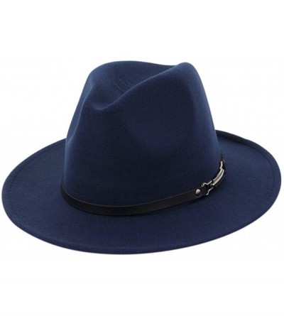 Fedoras Jazz Couples Fedoras- Fashion 2019 Fall Vintage Wide Brim with Belt Buckle Adjustable Outbacks Hats - Navy - C718WRA9...