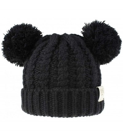 Skullies & Beanies Baby Beanie Hat Pom Pom Ears Knitted Basic Soft Beanie Baby Winter Hats for 2019 Warm Winter - Black - CX1...