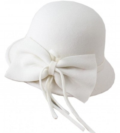 Bucket Hats Women's Bowknot Felt Cloche Bucket Hat Dress Winter Cap Fashion - White - CU1880TRG83 $16.10
