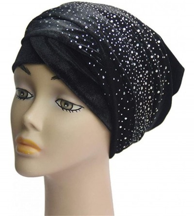 Skullies & Beanies Women Pleated Beanie Turban Chemo Cancer Cap Bonnet Head Muslim Turban Hijab Turban - Black - CY18T2UZIRE ...