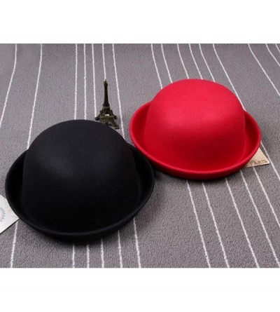 Fedoras Parent-Child Classic Wool Bowler Hat Soild Color Derby Hat - Black - CK187YZTOUX $16.72