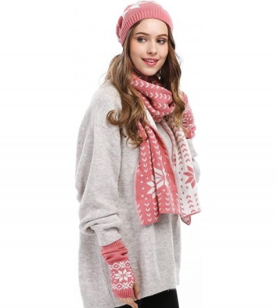 Skullies & Beanies Women Lady Winter Warm Knitted Snowflake Hat Gloves and Scarf Winter Set - Pink - C4126DM4T1L $22.22