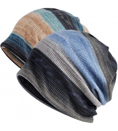 Skullies & Beanies Chemo Caps Cancer Headwear Infinity Scarf for Women - 2 Pack Blue Stripes - CK18O2LEYD7 $27.33