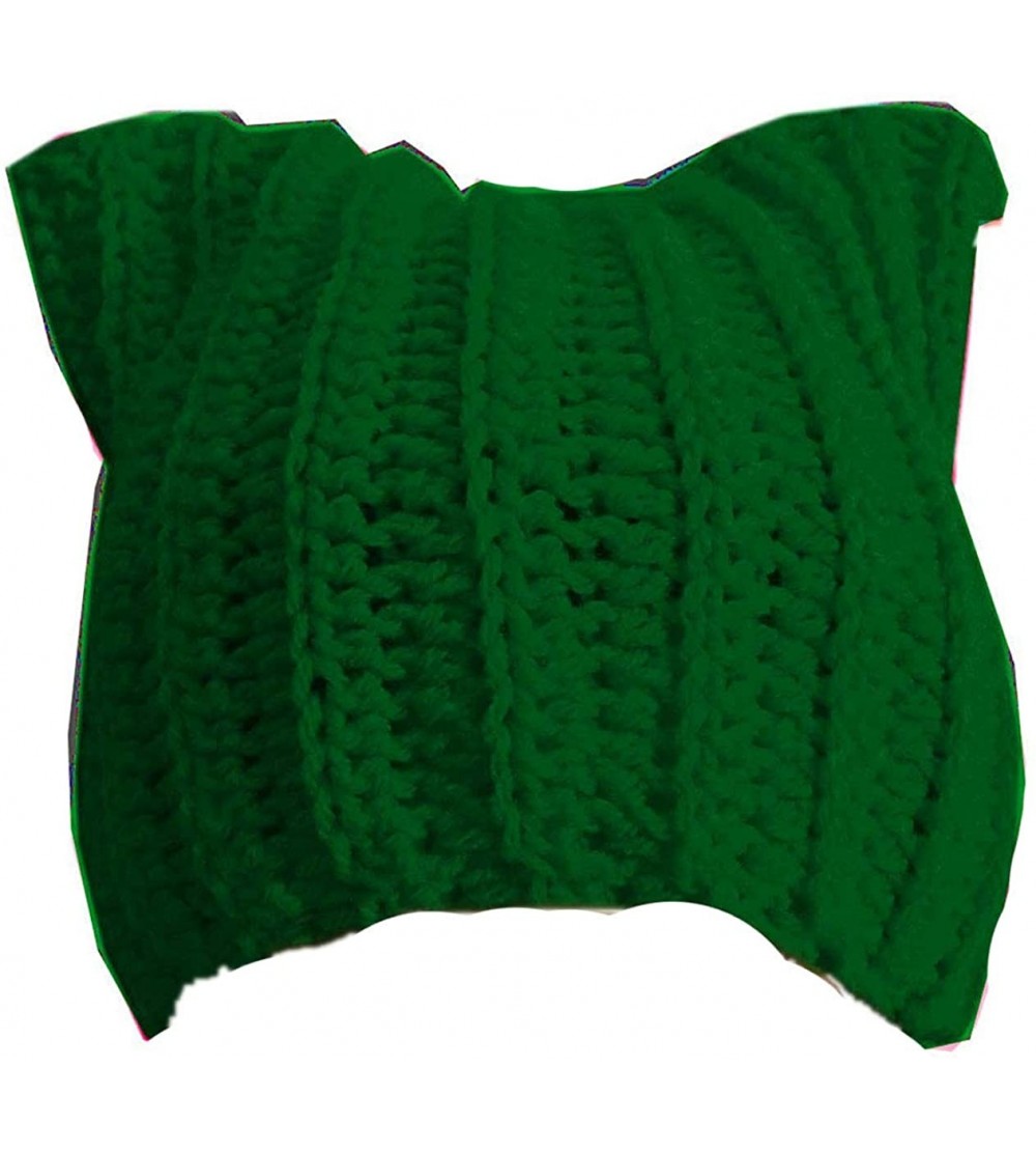 Skullies & Beanies Handmade Knitted Pussy Cat Ear Beanie Hat for Women's March Winter Gifts - Green - CC18L5ZYT6W $19.56